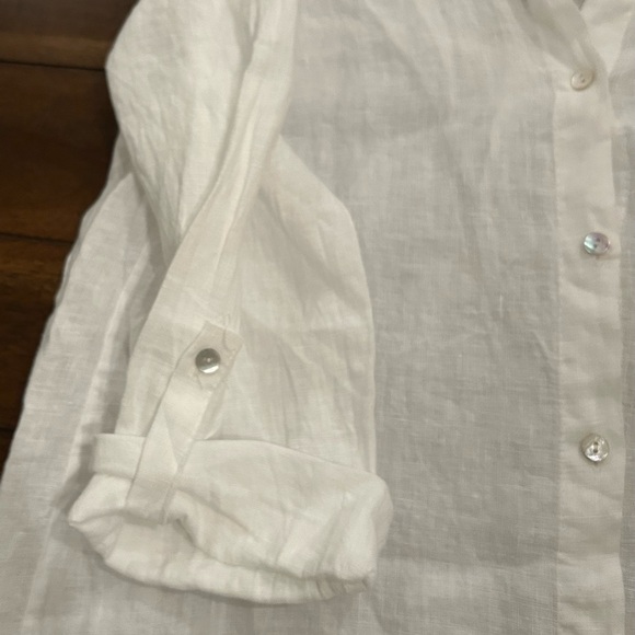 Rosemarine Italy White 100% Linen Button Front Tunic Top Size Large Tab Sleeves - Picture 8 of 9